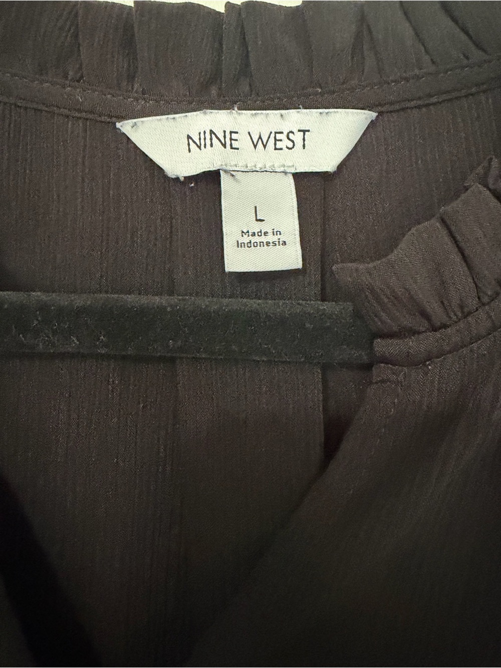Nine West Black Short Sleeve Ruffled V-Neck Blouse - Picture 2 of 5